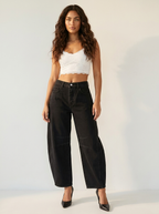 Barrel Leg Jeans – Women's High Waist Relaxed Tapered Denim