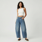 Barrel Leg Jeans – Women's High Waist Relaxed Tapered Denim
