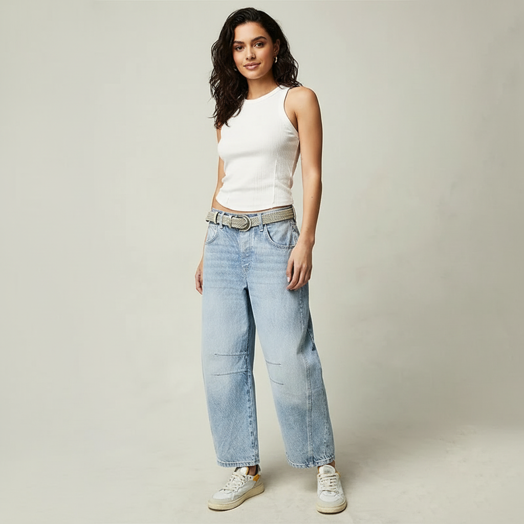 Barrel Leg Jeans – Women's High Waist Relaxed Tapered Denim