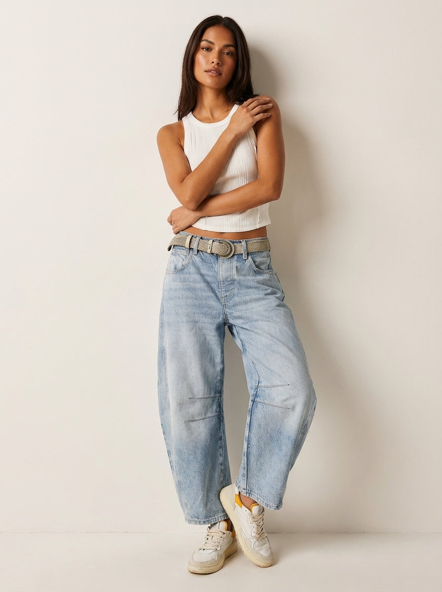 Barrel Leg Jeans – Women's High Waist Relaxed Tapered Denim