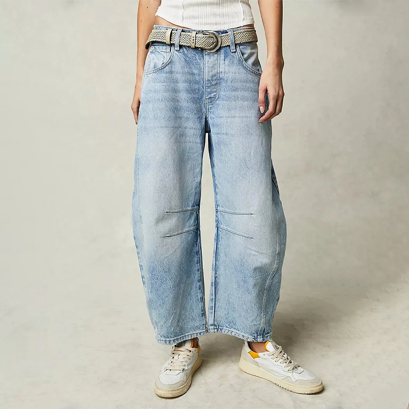 Barrel Leg Jeans – Women's High Waist Relaxed Tapered Denim