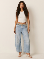 Barrel Leg Jeans – Women's High Waist Relaxed Tapered Denim