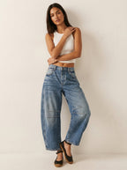 Barrel Leg Jeans – Women's High Waist Relaxed Tapered Denim