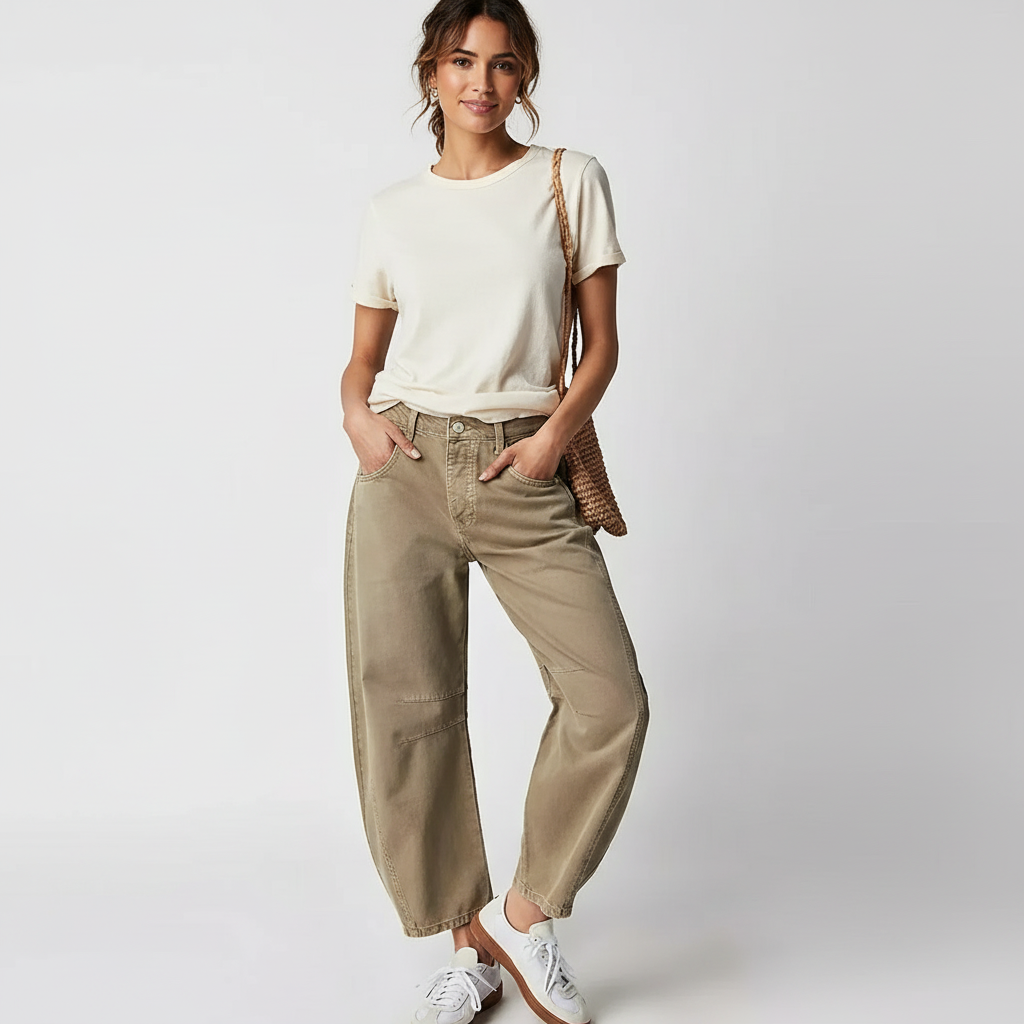 Barrel Leg Jeans – Women's High Waist Relaxed Tapered Denim