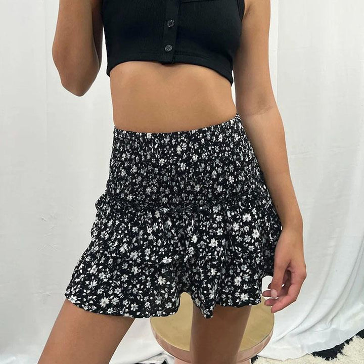 Boho Mini Skirt with Stretch Waistband & Ruffles – Flirty Summer Skirt