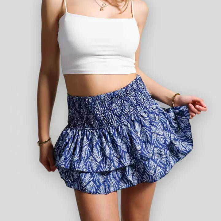 Boho Mini Skirt with Stretch Waistband & Ruffles – Flirty Summer Skirt