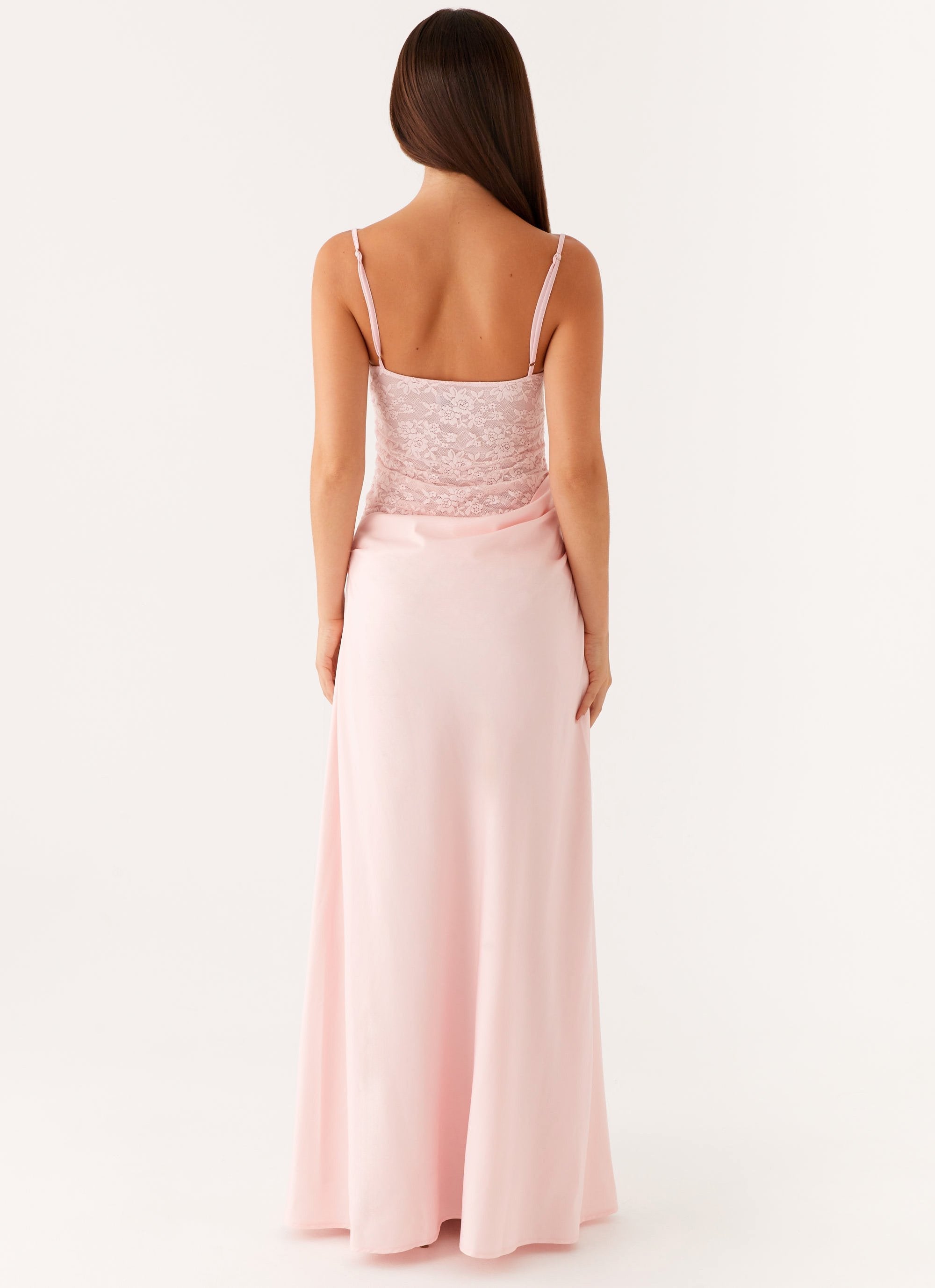 Pink Maxi Dress with Lace Corset Top & Satin Skirt – Occasion Gown