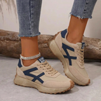 Women's Lace-Up Trainers – Cushioned All-Day Comfort in Beige - Blue or Black