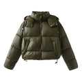 Women's Thick Quilted Cropped Puffer Jacket with Detachable Hood and High