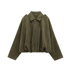 Cropped Suede Look Jacket with Shoulder Epaulettes – Women's Utility Jacket