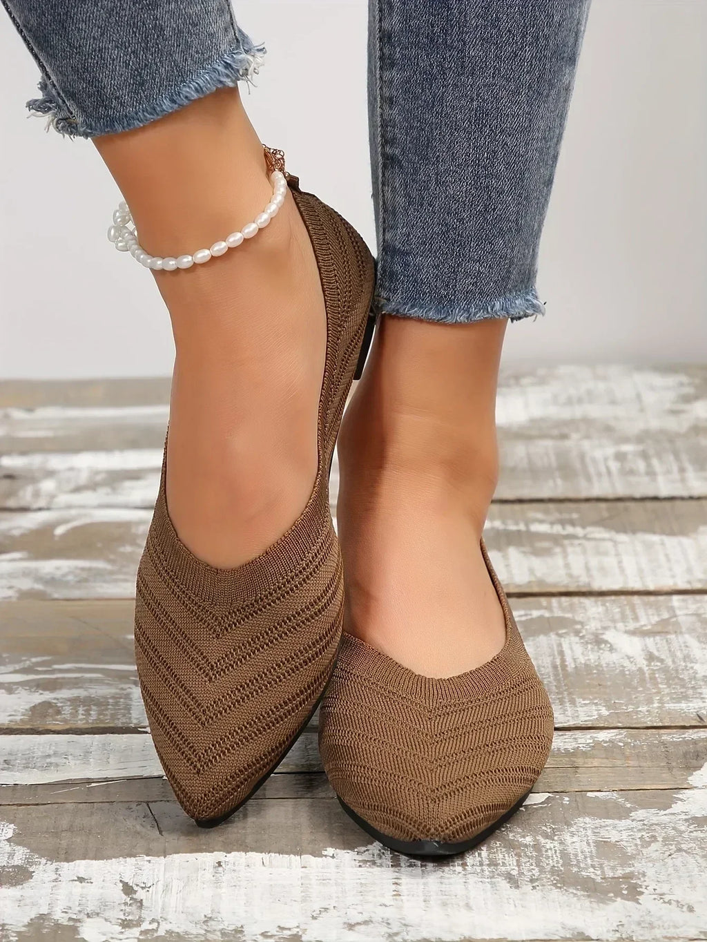 Breathable Knit Ballet Flats with Stretch & Comfort Sole – Pointed Toe Flats