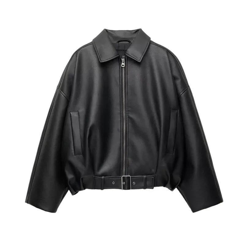 Leather Bomber Jacket – Vintage-Inspired Belted Streetwear | Meave & Ivy