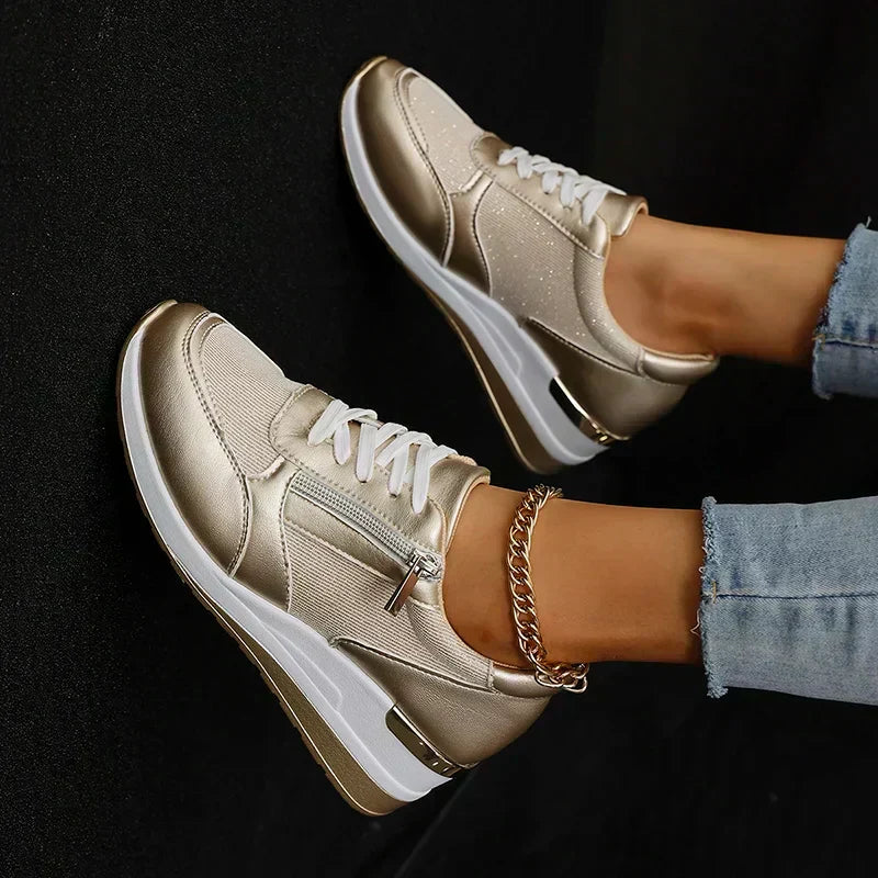 Women's Platform Trainers – Lightweight Everyday Comfort in Gold or Silver