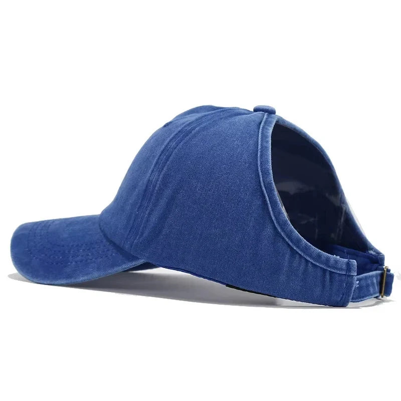 Washed Baseball Cap with Ponytail Opening