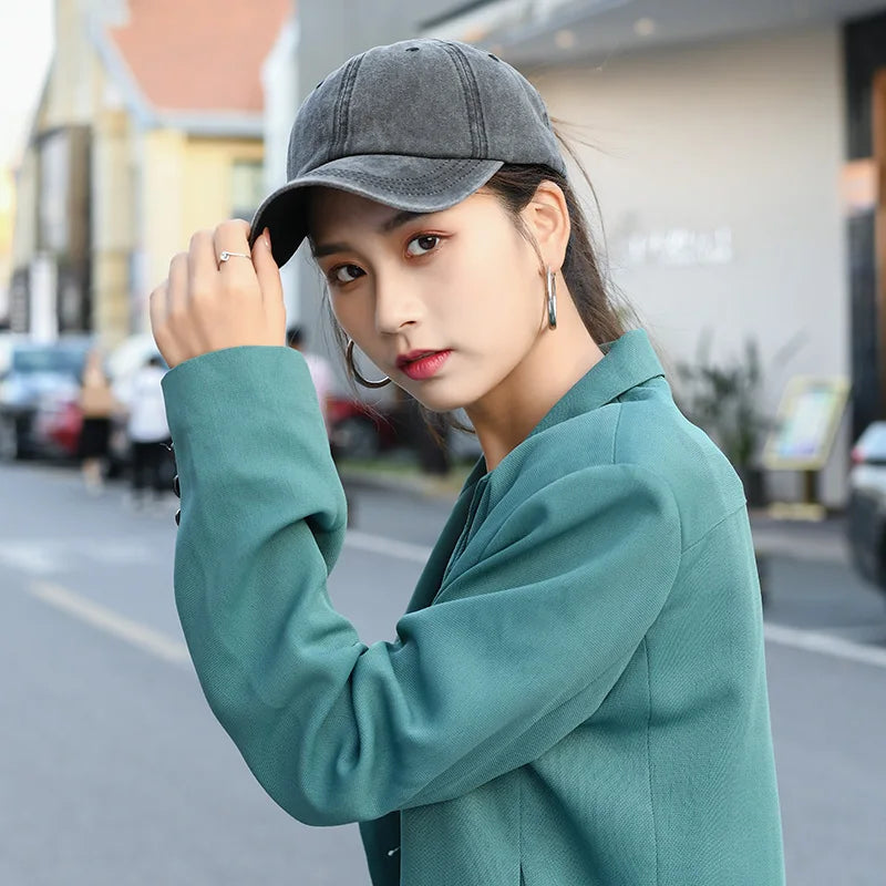 Washed Baseball Cap with Ponytail Opening