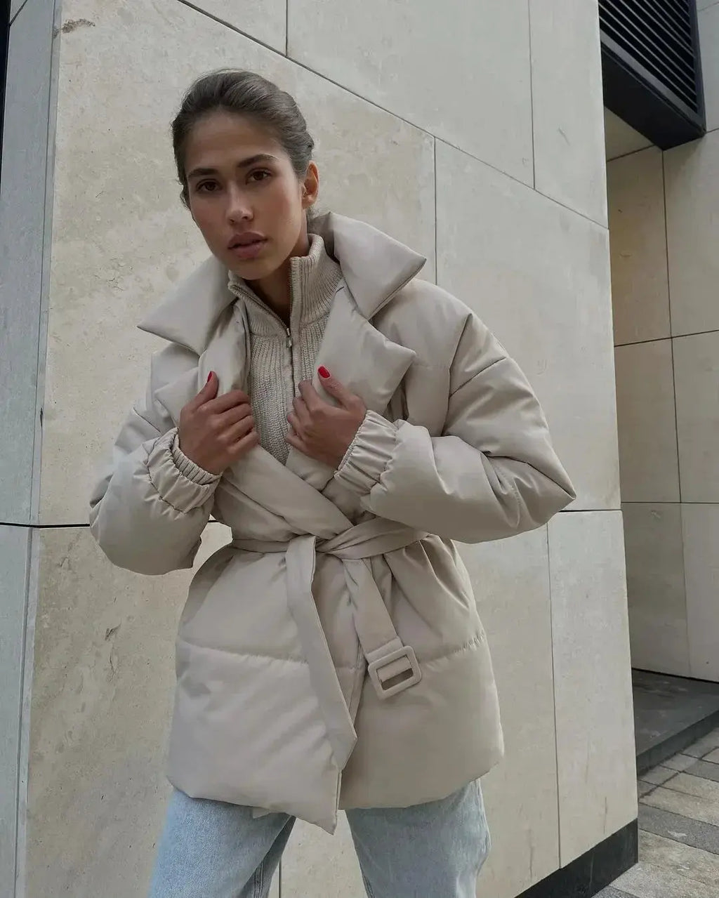 Belted Puffer Jacket – Waist-Defining Winter Warmth
