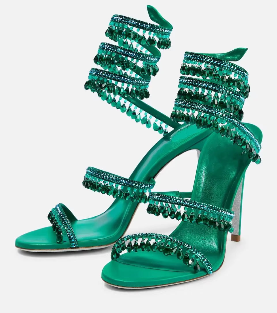 Crystal Wrap Heels – Sandals with Wraparound Ankle Strap & Rhinestones