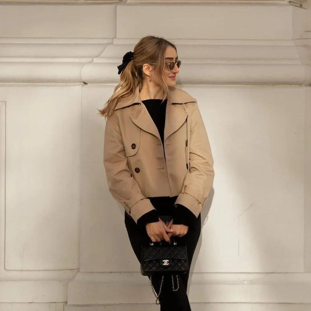 Khaki Cropped Trench Coat – Vintage-Inspired Statement Jacket | Meave & Ivy