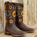 Sunflower Embroidered Scallop Top Pointed Toe Western Boot