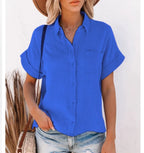 Cotton-Linen Button-Up Blouse – Short Sleeve Prints