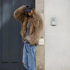 Women's Plush Faux-Fur Winter Jacket – Warm Cropped Statement Layer