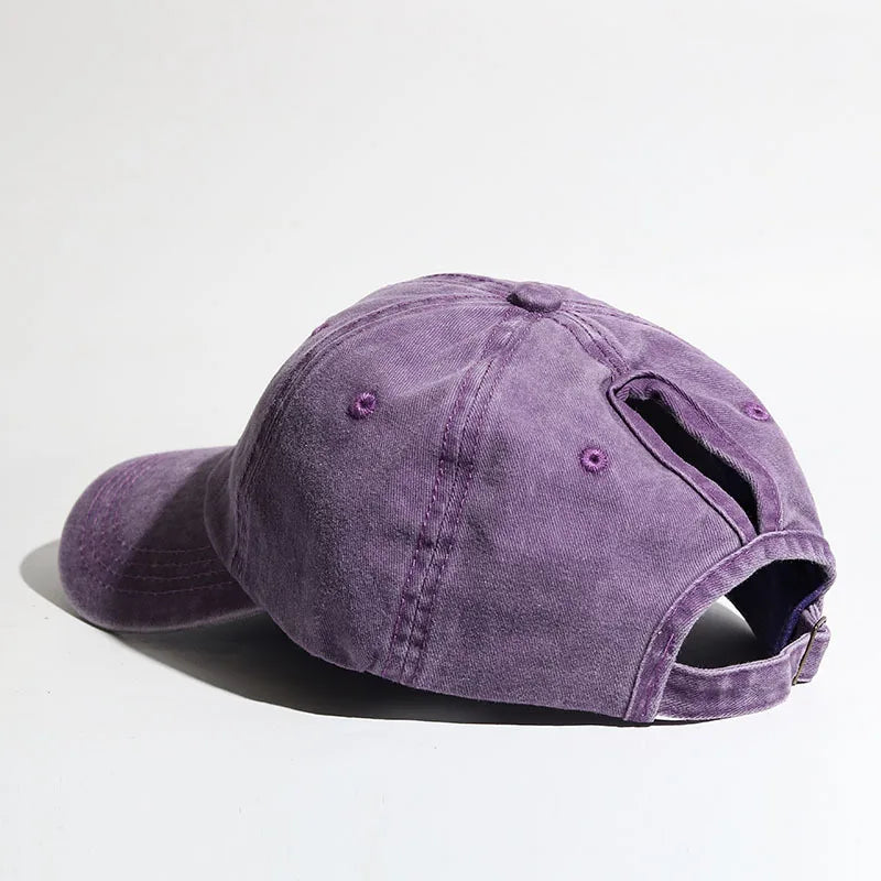 Washed Baseball Cap with Ponytail Opening