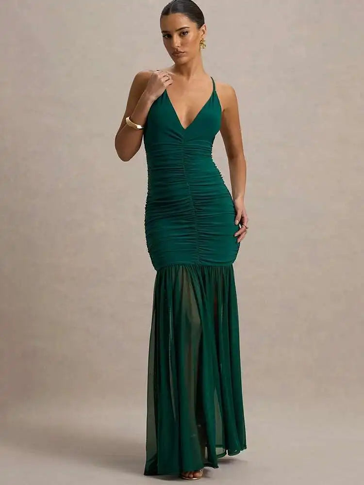 Yellow Patchwork Maxi Dress – V-Neck Backless Summer Gown | Meave & Ivy