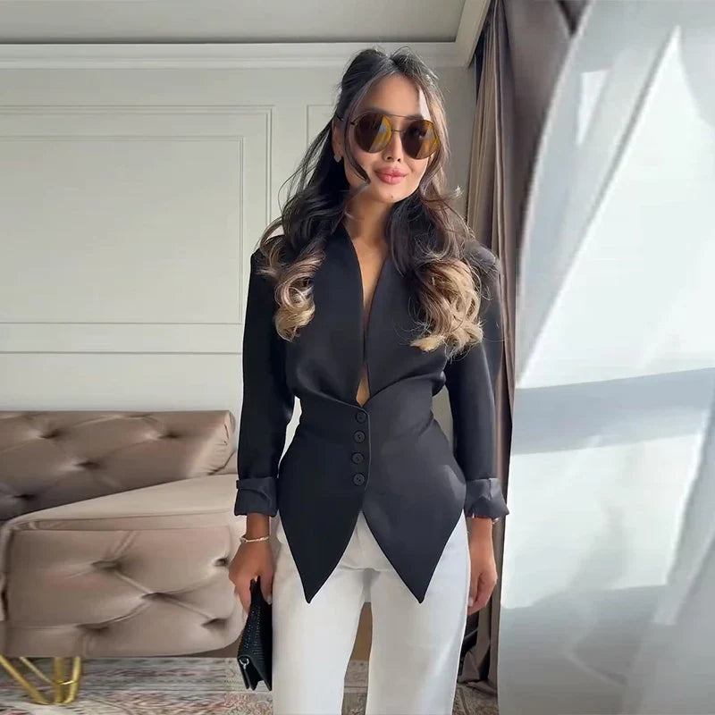 Ivory Pleated Blazer Jacket – Elegant Lace-Up Tailoring | Meave & Ivy