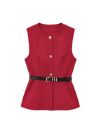 Gold Button Longline Waistcoat – Belted Statement Vest | Meave & Ivy