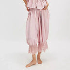 Lace-Patchwork Cropped Bloomers with Drawstring Waist