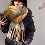 Checked Winter Scarf with Fringes – Oversized Blanket Scarf