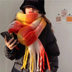 Checked Winter Scarf with Fringes – Oversized Blanket Scarf