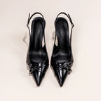 Black Pointed Stiletto Court Shoe – Buckle Strap Heel | Meave & Ivy