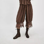 Lace-Patchwork Cropped Bloomers with Drawstring Waist