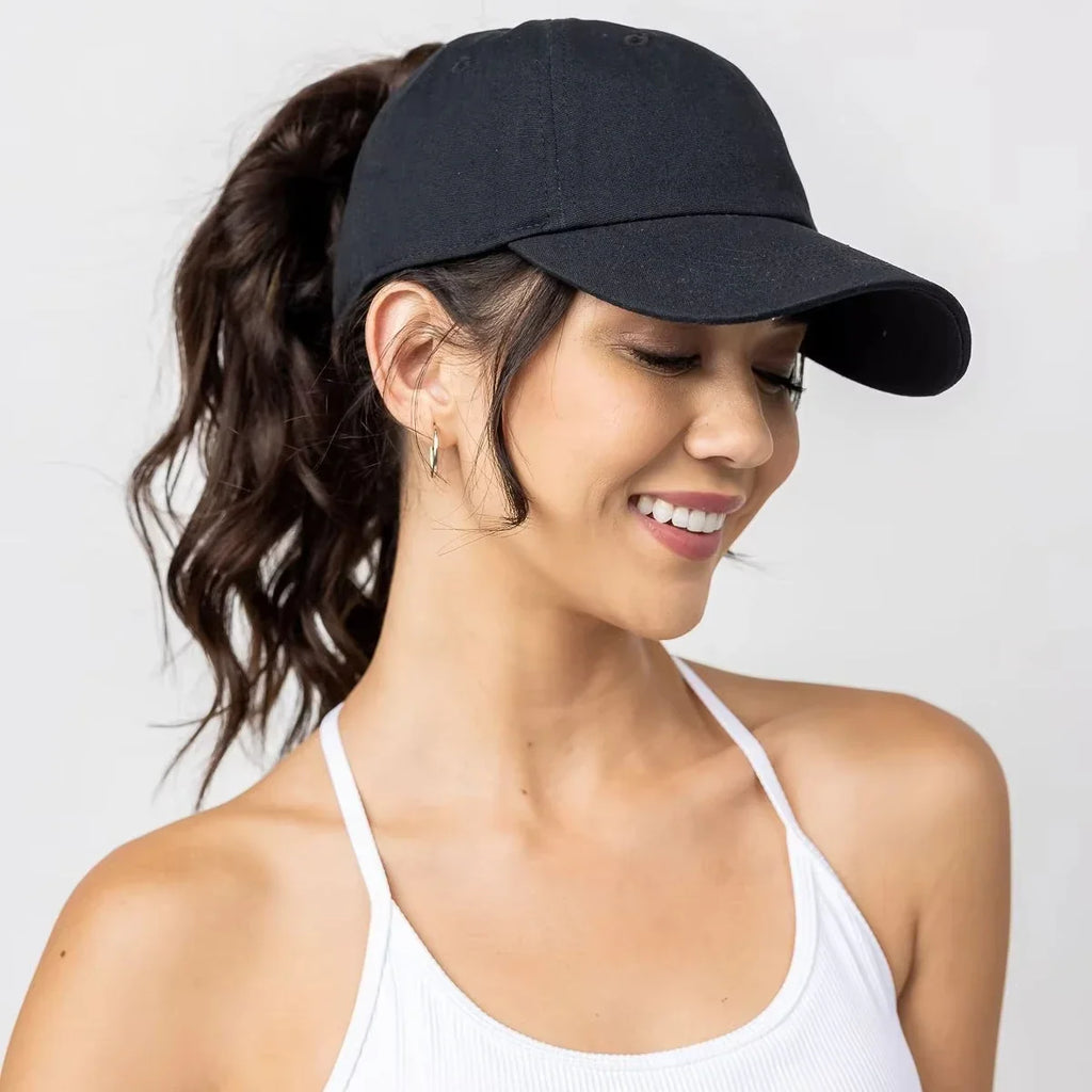 Washed Baseball Cap with Ponytail Opening