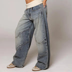 Women's Baggy Wide Leg Jeans with Rib Waistband – Streetstyle Jeans