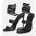 Crystal Wrap Heels – Sandals with Wraparound Ankle Strap & Rhinestones