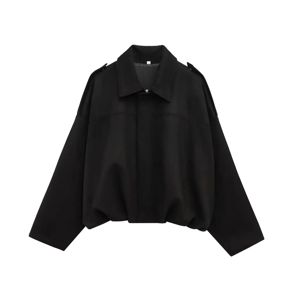 Cropped Suede Look Jacket with Shoulder Epaulettes – Women's Utility Jacket