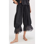 Lace-Patchwork Cropped Bloomers with Drawstring Waist