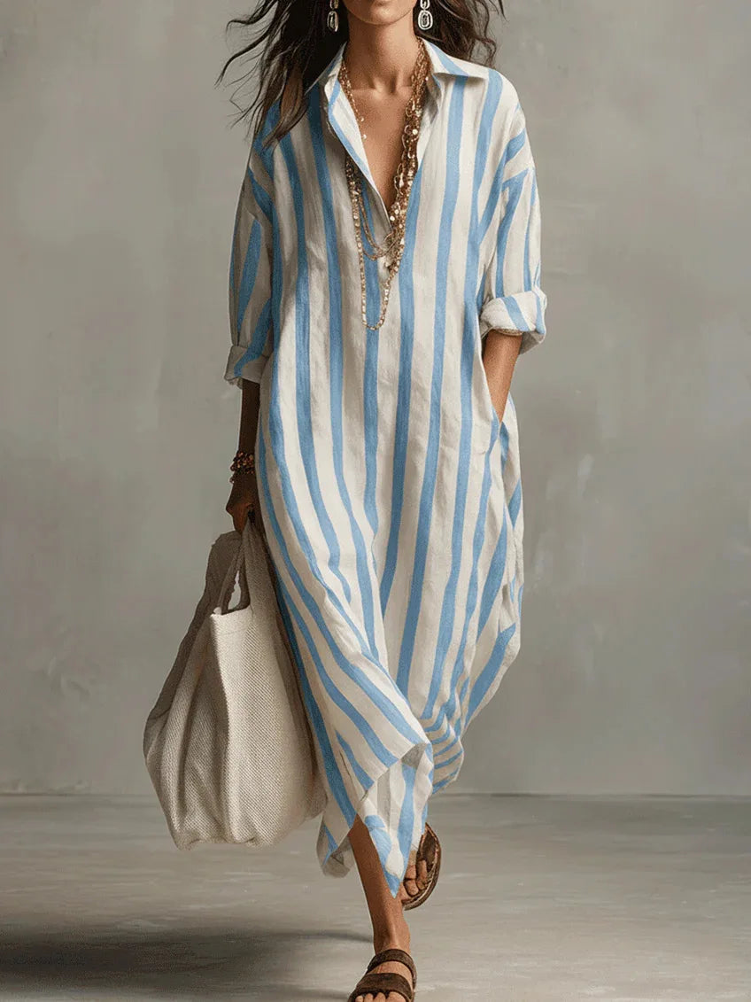 Striped Maxi Dress with Relaxed Fit – Vertical Stripe Summer Dress