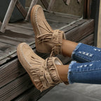 Suede Look Ankle Boots with Fringe & Studs – Western Boho Boots