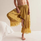 Lace-Patchwork Cropped Bloomers with Drawstring Waist