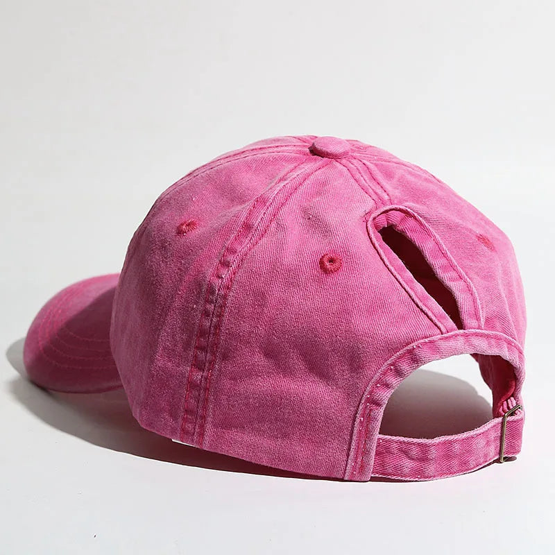Washed Baseball Cap with Ponytail Opening