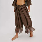 Lace-Patchwork Cropped Bloomers with Drawstring Waist