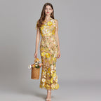 3D Floral Appliqué Wedding Guest Midi Dress