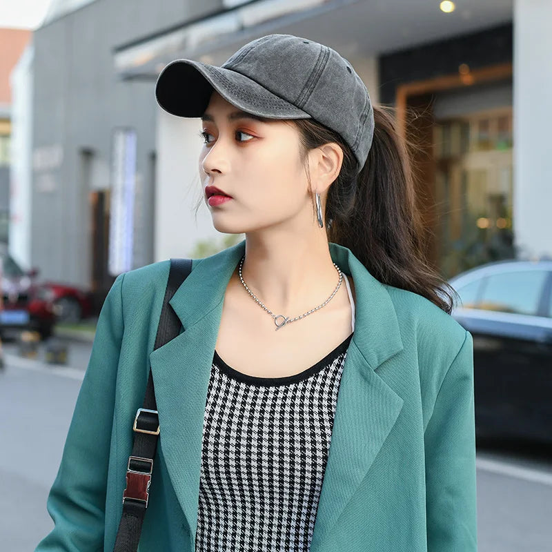 Washed Baseball Cap with Ponytail Opening