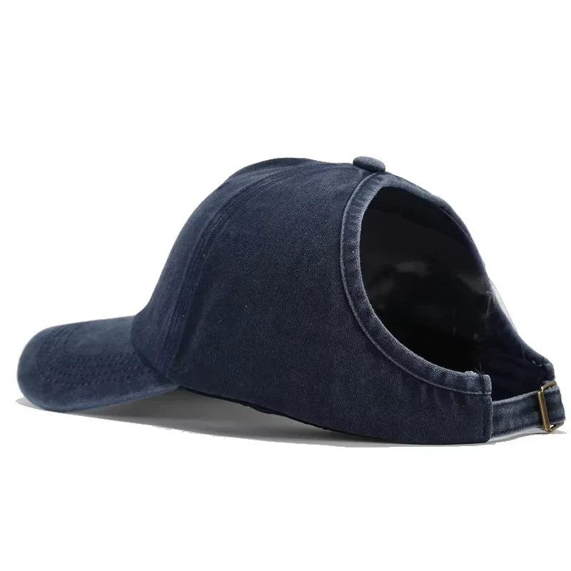 Washed Baseball Cap with Ponytail Opening