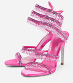 Crystal Wrap Heels – Sandals with Wraparound Ankle Strap & Rhinestones