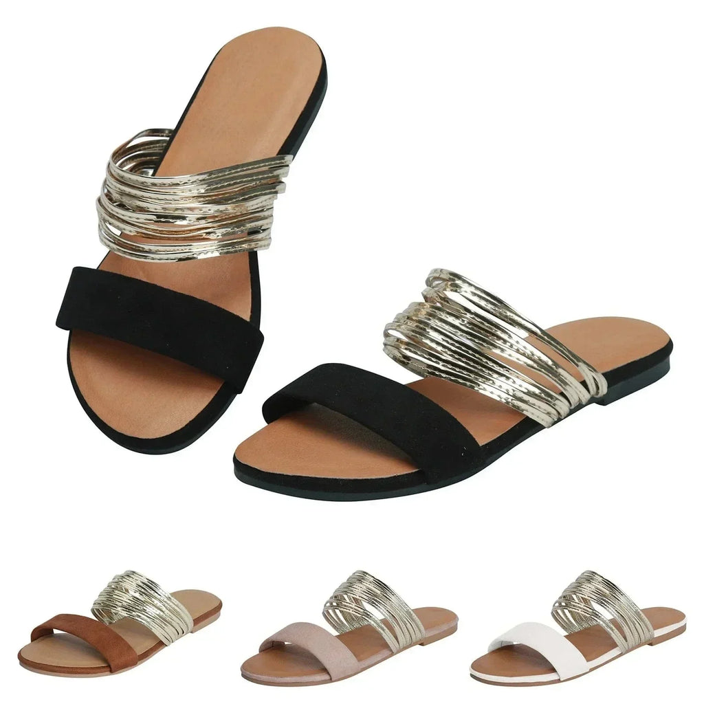 Metallic Strap Orthopedic Slide Sandals