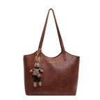 Vintage Style Vegan Leather Tote – Women's Shoulder Bag with Charm